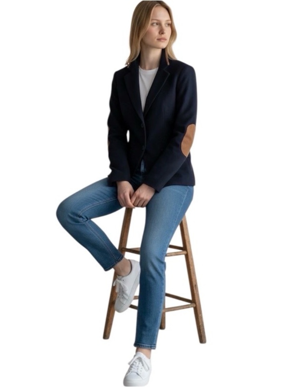 BRUNELLO CUCINELLI 100 Cashmere Navy w Suede Elbows Blazer Jacket Sz 46 Italian